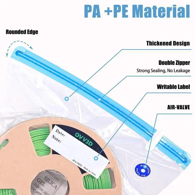 Alt view image 14 of 14 - Filament Storage Bags 30pcs, Plus Size 32X34cm 3D Printer Filament Storage Bags Vacuum Sealed Kit with 30 Desiccants, Auto Pump,Perfect for 3D Filament Storage or Using After Filament Dryer Box