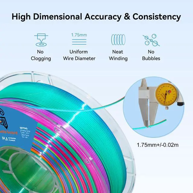 Alt view image 10 of 14 - silk PLA Rainbow Filamentpla Filament 1.75mm Multicolor Changing with Green Blue Purple Pink Yellow,3D Printing Filament 1kg/2.2lbs for Most FDM 3D Printer