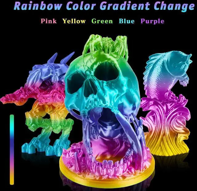 Alt view image 11 of 14 - silk PLA Rainbow Filamentpla Filament 1.75mm Multicolor Changing with Green Blue Purple Pink Yellow,3D Printing Filament 1kg/2.2lbs for Most FDM 3D Printer