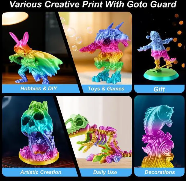 Alt view image 13 of 14 - silk PLA Rainbow Filamentpla Filament 1.75mm Multicolor Changing with Green Blue Purple Pink Yellow,3D Printing Filament 1kg/2.2lbs for Most FDM 3D Printer