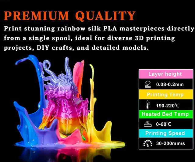 Alt view image 12 of 14 - silk PLA Rainbow Filamentpla Filament 1.75mm Multicolor Changing with Green Blue Purple Pink Yellow,3D Printing Filament 1kg/2.2lbs for Most FDM 3D Printer