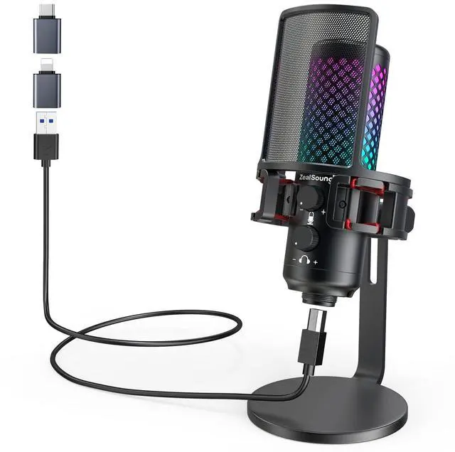 Alt view image 8 of 14 - USB Microphone for iPhone iPad Phone PC,RGB Gaming Microphone with Full Metal,Mute,Pop Filter,Gain for Podcasting,Streaming,YouTube,Voice Over