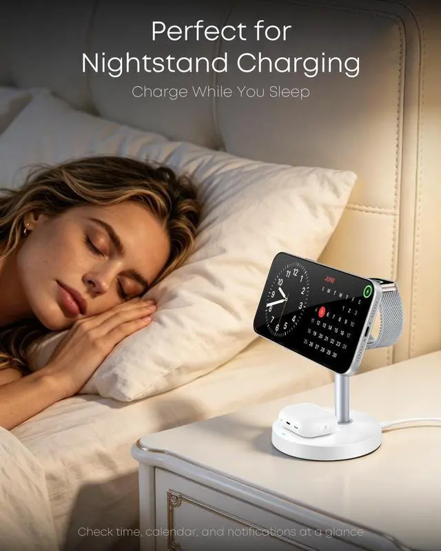 Alt view image 12 of 14 - 3 in 1 Magnetic Wireless Charging Station, 15W Fast Charger Stand for iPhone, Phone Charger Stand for Desk Nightstand, Compatible with iPhone 17/16/15/14, Apple Watch & AirPods, Adapter Not Included