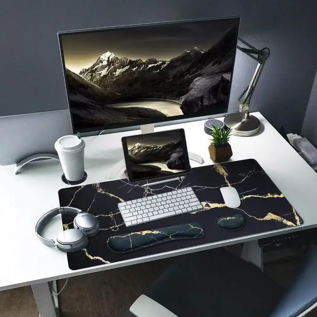 Alt view image 11 of 12 - Ergonomic Mouse Pad and Keyboard Wrist Rest (4 Pcs), Non-Slip Desk Mat Protector, Desk Pad for Keyboard and Mouse, Large Gaming Mousepad-Black Marble (31.5×15.7 Inches)