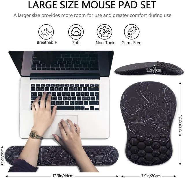 Alt view image 12 of 14 - Mouse Pad Wrist Support, 2 in1 Keyboard Wrist Rest+ Ergonomic Mouse Pad, Non-Slip Wrist Rest for Computer Keyboard, Made Easy Typing & Relieve Wrist Pain(Black White)