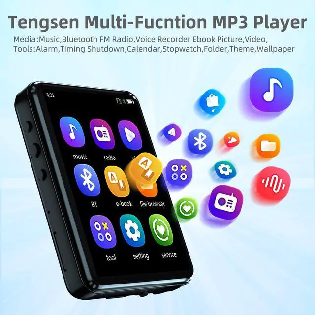 Alt view image 13 of 14 - MP3 Player with Bluetooth 5.3 Portable Music Player with Speaker,FM Radio,E-Book,Shuffle/Repeat Play,Full Touch Screen MP3 Player for Meeting,Lectures, Fitness,SD Card Slot,64GB Black