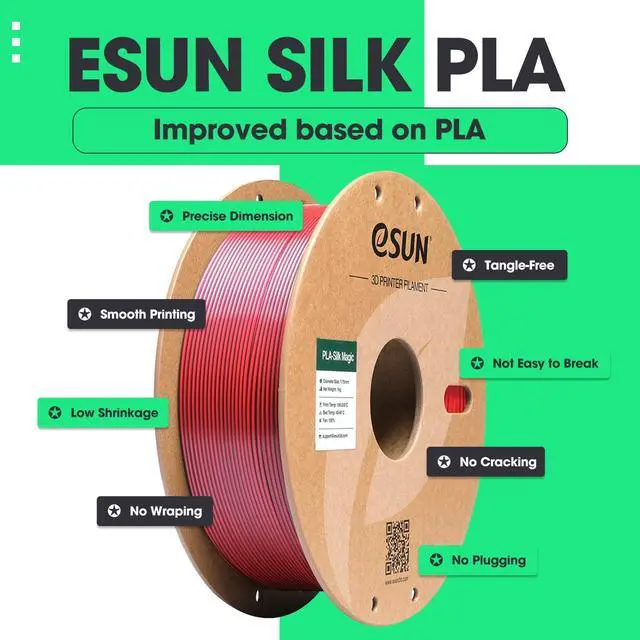 Alt view image 11 of 14 - Silk PLA 3D Printer Filament 1.75mm Black Red Dual Color Shiny Silky Filament, Dimensional Accuracy +/-0.03mm, 1kg (2.2lbs) Cardboard Spool for Most FDM 3D Printers