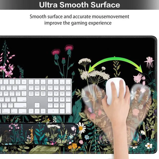 Alt view image 11 of 14 - Desk Mat, Large Gaming Mouse Pad with Wrist Rest, 4in1 XXL Mousepad+Keyboard Wrist Rest+Mouse Pad Wrist Support+Cup Coaster Set Ergonomic Floral Computer Desk Arm Wrist for Decor Home Office Women