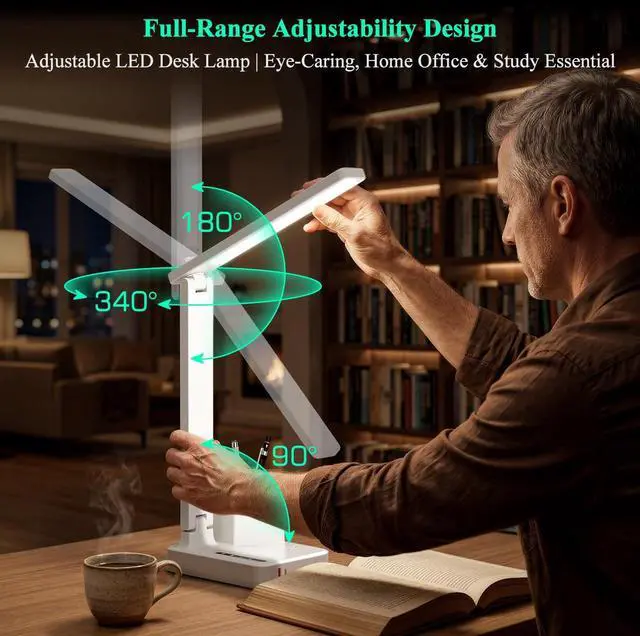 Alt view image 12 of 14 - LED Desk Lamp with 2 USB Charging Ports,Type C Port,1 AC Outlet,2 Pen Holders,3 Color Temperature 3 Brightness Level,Touch/Memory/Timer,10W Eye Protection Foldable Reading Light,Study Lamp-White