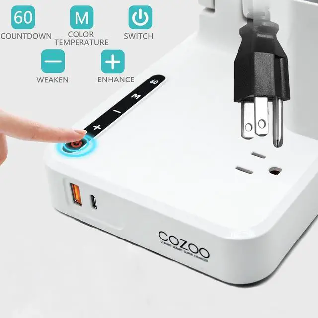 Alt view image 14 of 14 - LED Desk Lamp with 2 USB Charging Ports,Type C Port,1 AC Outlet,2 Pen Holders,3 Color Temperature 3 Brightness Level,Touch/Memory/Timer,10W Eye Protection Foldable Reading Light,Study Lamp-White