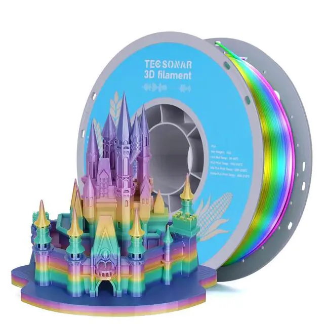 Alt view image 8 of 14 - Silk Rainbow PLA 3D Printer Filament, 1KG Spool(2.2lbs) 1.75mm PLA Fast Color Change 3D Printing Material, Multicolor Gradient Filament for Most FDM 3D Printers,Green Yellow Purple
