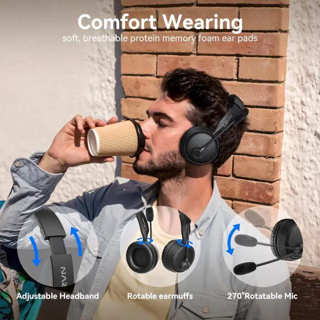 Alt view image 13 of 14 - Bluetooth Headset with Microphone, 60 Hrs Working Time Dual Connection Bluetooth Headphones with Mic, Wireless Headset with Mic for Work/Video Meetings/Phone/Call Center/PC/Music/Zoom/Teams