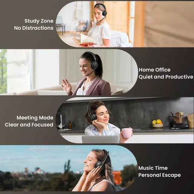 Alt view image 14 of 14 - Wireless Headset with Mic for Work, Bluetooth 5.3 Headset with Noise Cancelling, Wireless Headphones with Mic & USB Dongle, 65H & Mute, Ideal for PC/Call Center/Computer/Laptop/Study