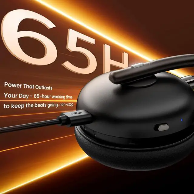Alt view image 12 of 14 - Wireless Headset with Mic for Work, Bluetooth 5.3 Headset with Noise Cancelling, Wireless Headphones with Mic & USB Dongle, 65H & Mute, Ideal for PC/Call Center/Computer/Laptop/Study