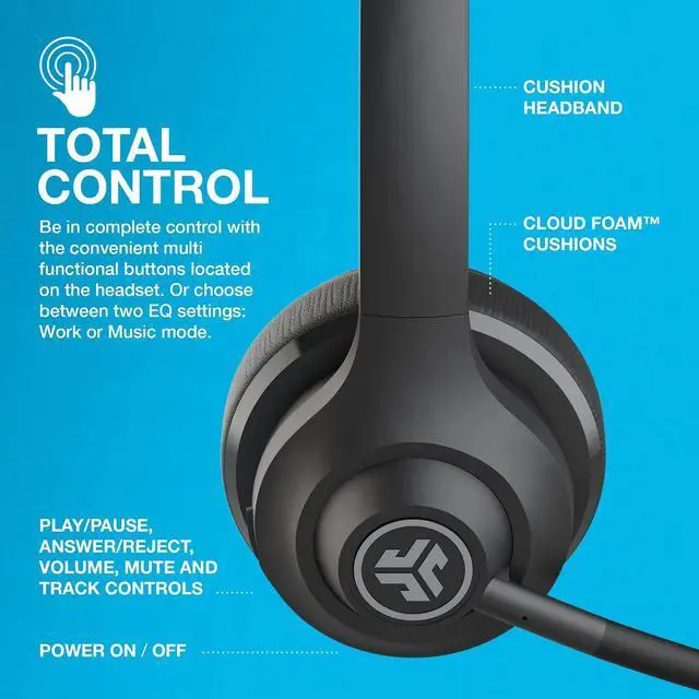 Alt view image 13 of 14 - Go Work Wireless Headsets with Microphone, 45+ Playtime PC Bluetooth Headset and Multipoint Connect to Laptop Computer and Mobile, Wired or Wireless Headphones (1 Pack)