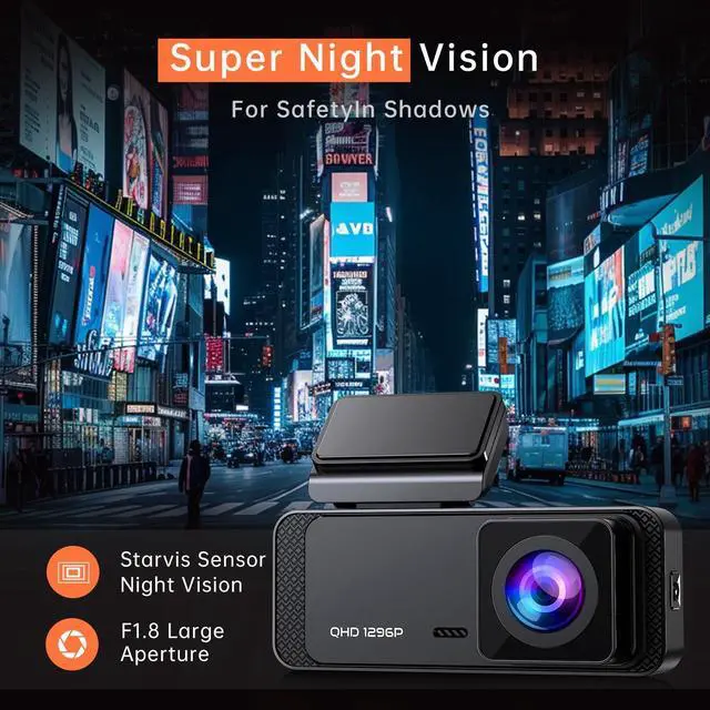 Alt view image 12 of 14 - 1296P Front Dashcam, V300 WiFi Dash Camera for Cars with App, Night Vision, Mini Hidden Single Car Camera, Loop Recording, 24H Parking Mode, Support 256GB Max, Black