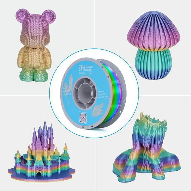 Alt view image 12 of 14 - Silk Rainbow PLA 3D Printer Filament, 1KG Spool(2.2lbs) 1.75mm PLA Fast Color Change 3D Printing Material, Multicolor Gradient Filament for Most FDM 3D Printers,Green Yellow Purple