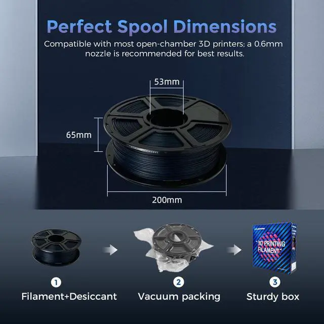 Alt view image 12 of 12 - Carbon Fiber PLA Filament 1.75mm Midnight Blue, Reinforced 3D Printer Filament 1kg, Lightweight & High-Strength PLA-CF Filament, Strong & Easy to Print