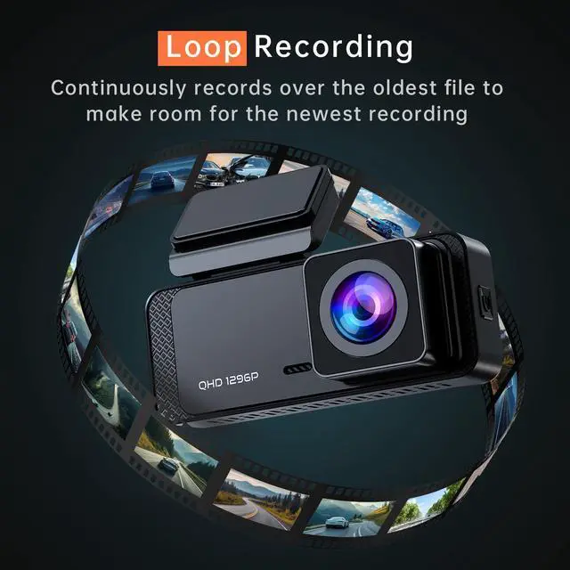 Alt view image 13 of 14 - 1296P Front Dashcam, V300 WiFi Dash Camera for Cars with App, Night Vision, Mini Hidden Single Car Camera, Loop Recording, 24H Parking Mode, Support 256GB Max, Black