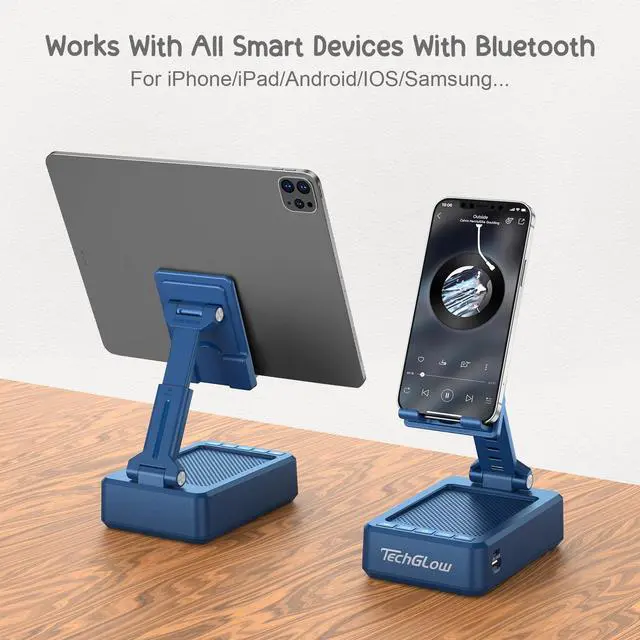 Alt view image 13 of 14 - Gifts for Men Women Foldable Cellphone Stand with Bluetooth Speaker and Charging Funtion Birthday Gift Idea for Mom Dad Cool Gadget Tech Gifts-Blue