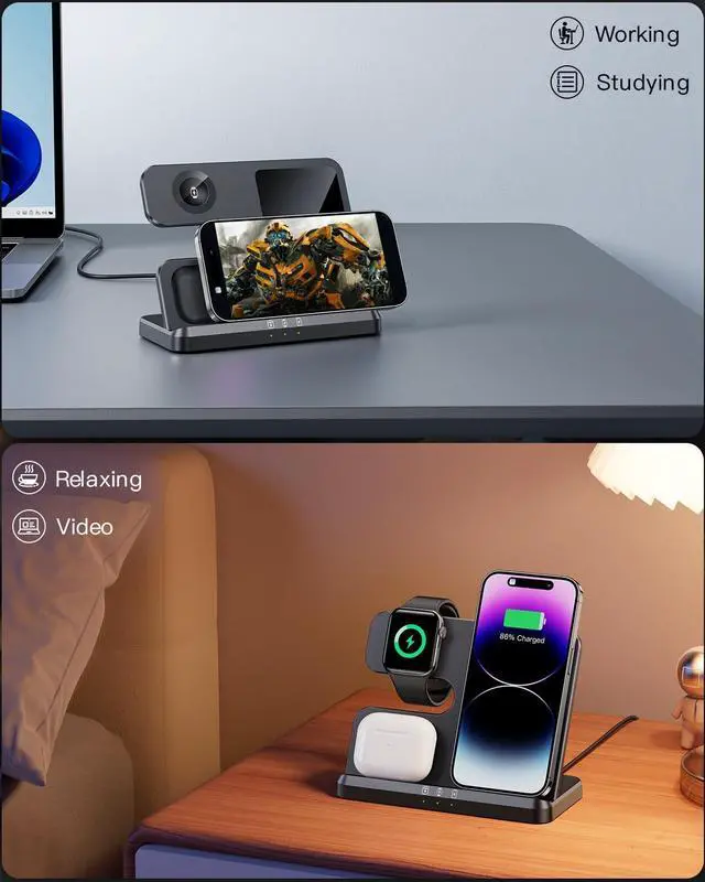 Alt view image 12 of 12 - 3 in 1 Charging Station for Apple Wireless Charger for iPhone 17 16e 16 15 14 13 12 11 X 8 & for iWatch Charger Wireless Charging Station for Multiple Devices for AirPods 2/3/4/Pro/Pro 2/Pro 3