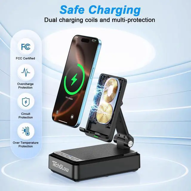 Alt view image 12 of 14 - Gifts for Men Women-Bluetooth Speaker with Phone Stand and Wireless Charger Compatible with iPhone 16 15 14 13 Pro XS 8 Plus Samsung Galaxy S25 S24 S23 Note 20 Birthday Gift Idea for Mom Dad