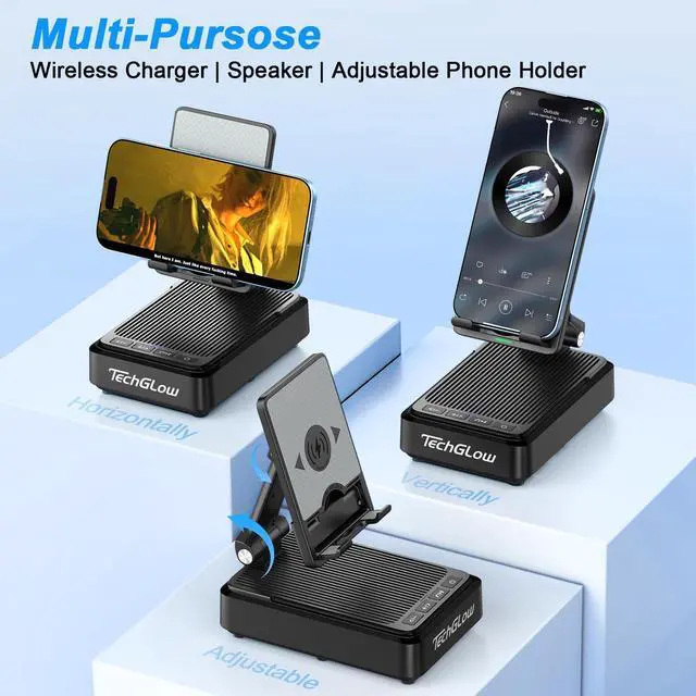 Alt view image 13 of 14 - Gifts for Men Women-Bluetooth Speaker with Phone Stand and Wireless Charger Compatible with iPhone 16 15 14 13 Pro XS 8 Plus Samsung Galaxy S25 S24 S23 Note 20 Birthday Gift Idea for Mom Dad