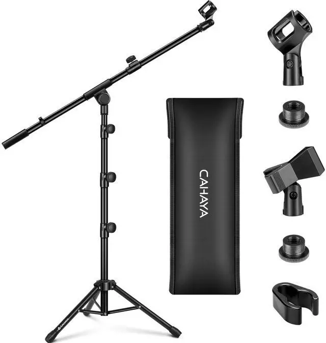 Alt view image 8 of 14 - Mic Stand Floor Adjustable - Tripod Boom Arm Microphone Stand with Carrying Bag 2 Mic Clips 3/8" to 5/8" Adapter for Singing Podcast Compatible with Blue Yeti Shure SM58 SM48 Fifine K669B