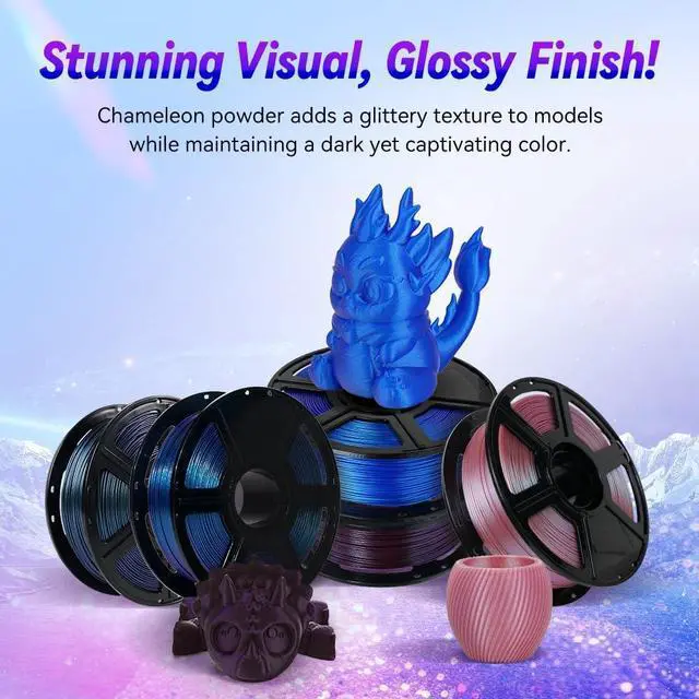 Alt view image 9 of 14 - 3D Printer Filament Chameleon PLA Color Shift Filament 1.75mm, Changes Color with Light and Angles, 1KG Spool (2.2lbs), Dimensional Accuracy +/- 0.02mm for FDM 3D Printers (Burnt Titanium)