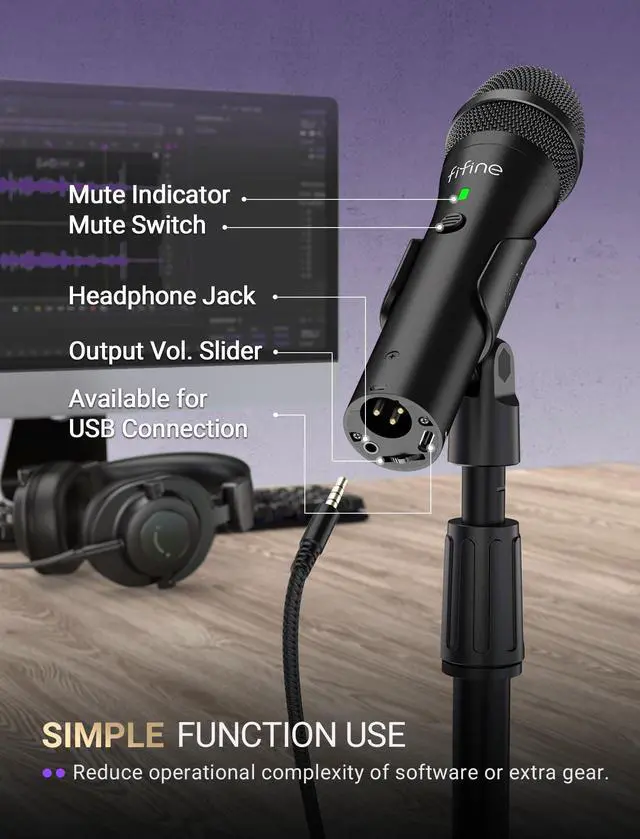 Alt view image 11 of 14 - USB/XLR Dynamic Microphone for Podcast Recording, Studio Mic Set with Desktop Stand for Vocal, Voice Over, Streaming, Black-AmpliTank TANK2
