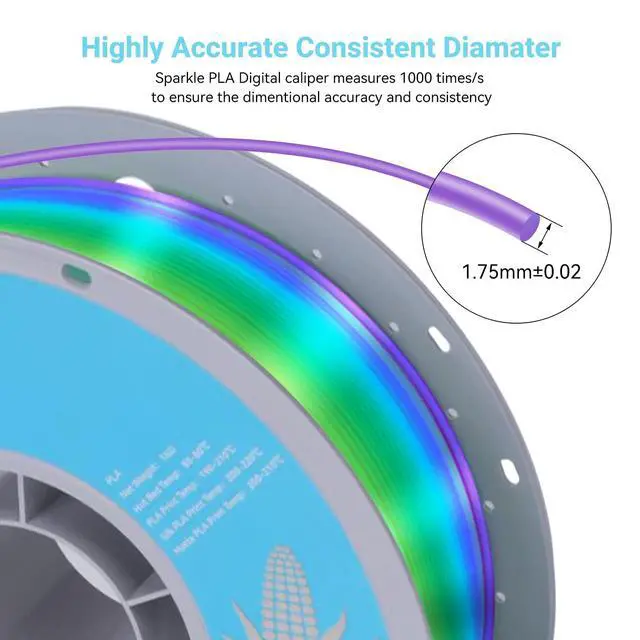 Alt view image 11 of 14 - Silk Rainbow PLA 3D Printer Filament, 1KG Spool(2.2lbs) 1.75mm PLA Fast Color Change 3D Printing Material, Multicolor Gradient Filament for Most FDM 3D Printers,Green Yellow Purple