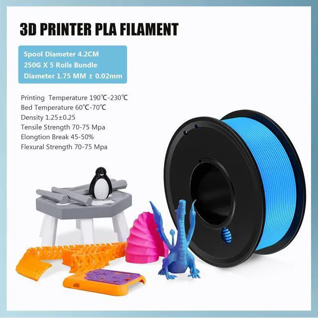 Alt view image 11 of 12 - 3D Printer Filament PLA 1.75mm 3-D Printing Materials 5 Colors Bundle Print Filimate 1.75 mm Orange Green Blue Yellow Purple Filiment1.75 Accuracy ±0.02mm Fillament Spool Vacuum Pack 250G X 5