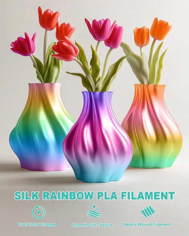 Alt view image 9 of 14 - Silk Rainbow PLA 3D Printer Filament, 1KG Spool(2.2lbs) 1.75mm PLA Fast Color Change 3D Printing Material, Multicolor Gradient Filament for Most FDM 3D Printers,Green Yellow Purple