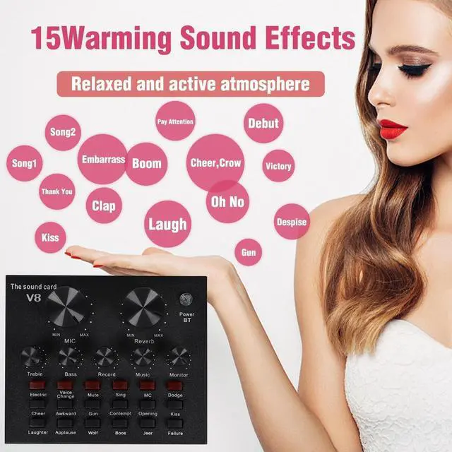 Alt view image 13 of 14 - Condenser Microphone Bundle, Live Sound Card, Adjustable Boom Arm, Shock Mount, Metal Mic Pop Filter, Sponge Pop Filter Cover, Earphone, Audio Cables and Power Cable, Set of 11 Mic Kit
