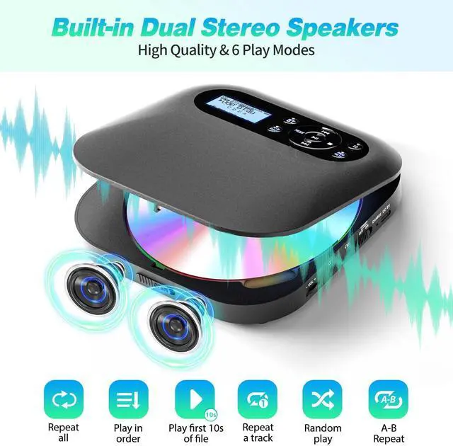 Alt view image 12 of 14 - CD Player Portable Bluetooth CD Player with Speakers and FM Transmitting Portable CD Players Rechargeable for Home Small Player for car with LCD Screen Anti-Skip Backlight Design Upgraded