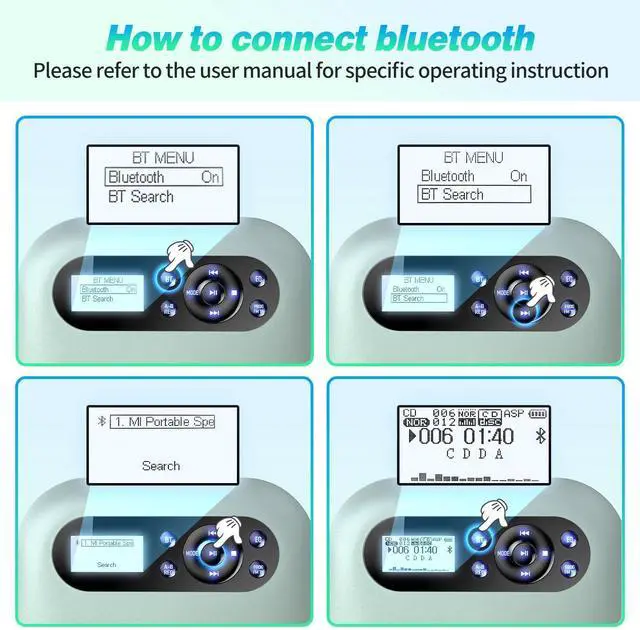 Alt view image 13 of 14 - CD Player Portable Bluetooth CD Player with Speakers and FM Transmitting Portable CD Players Rechargeable for Home Small Player for car with LCD Screen Anti-Skip Backlight Design Upgraded