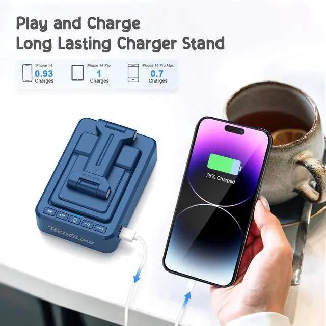 Alt view image 10 of 14 - Gifts for Men Women Foldable Cellphone Stand with Bluetooth Speaker and Charging Funtion Birthday Gift Idea for Mom Dad Cool Gadget Tech Gifts-Blue