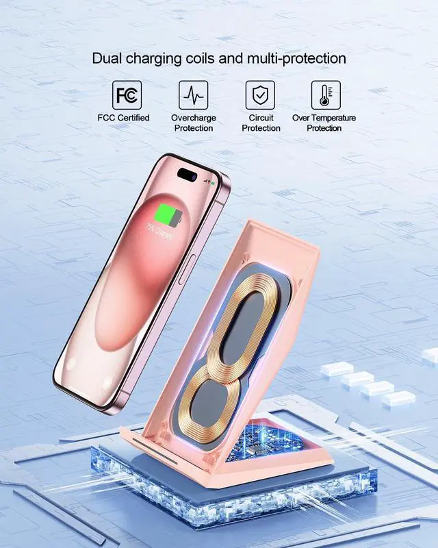 Alt view image 10 of 14 - Wireless Charger 2 Pack - Fast Wireless Charging Stand for iPhone 17/17 Air/16/16 Plus/16 Pro Max/16 Pro/15/14/13/12, Phone Charger Compatible Samsung Galaxy S26/S25/S24/S23/S22/S21,Pixel 6/5