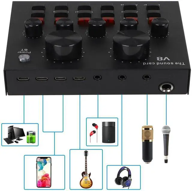 Alt view image 9 of 14 - Condenser Microphone Bundle, Live Sound Card, Adjustable Boom Arm, Shock Mount, Metal Mic Pop Filter, Sponge Pop Filter Cover, Earphone, Audio Cables and Power Cable, Set of 11 Mic Kit