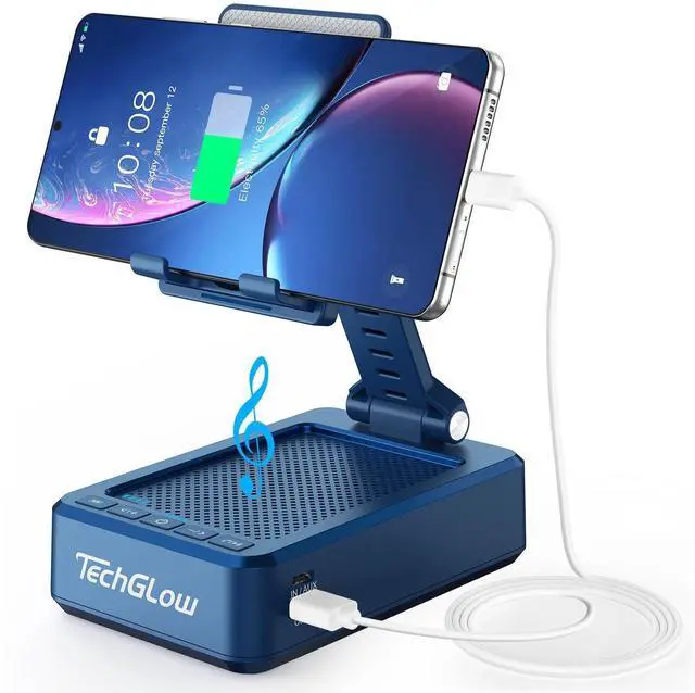 Alt view image 8 of 14 - Gifts for Men Women Foldable Cellphone Stand with Bluetooth Speaker and Charging Funtion Birthday Gift Idea for Mom Dad Cool Gadget Tech Gifts-Blue