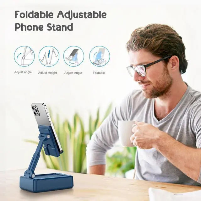 Alt view image 11 of 14 - Gifts for Men Women Foldable Cellphone Stand with Bluetooth Speaker and Charging Funtion Birthday Gift Idea for Mom Dad Cool Gadget Tech Gifts-Blue