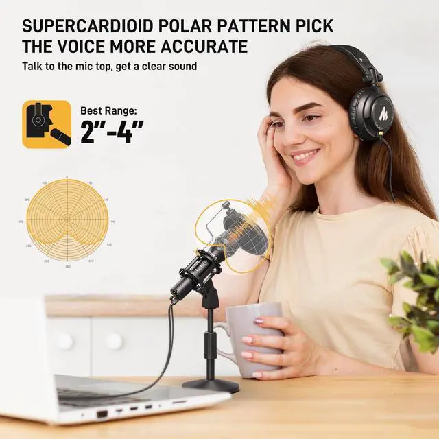 Alt view image 12 of 14 - USB/XLR Podcast Dynamic Microphone, Studio Mic Kit with Volume Control, Shock Mount, Pop Filter, Ideal for Vocal, Instruments Recording, Voice Over, Live Streaming (HD300T)