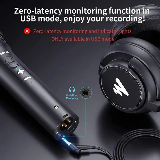 Alt view image 11 of 14 - USB/XLR Podcast Dynamic Microphone, Studio Mic Kit with Volume Control, Shock Mount, Pop Filter, Ideal for Vocal, Instruments Recording, Voice Over, Live Streaming (HD300T)