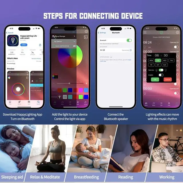 Alt view image 10 of 14 - Bluetooth Speaker Wireless Charger with Portable Small Mini Speaker,Wireless Atmosphere Lamp,Multifunctional RGB Night Light Alarm Clock & Charging Station,App Control (Black) (ZORAST-803)