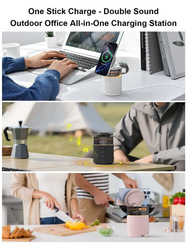 Alt view image 14 of 14 - 5-in-1 Wireless Charging Station with Bluetooth Speaker,Magnetic Charger with Night Light,Charger Stand with 33W Adapter Compatible with Apple Watch&iPhone 16 15 14 13 12 Pro Max&Wireless Earbuds