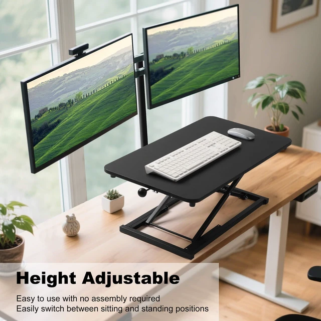 Alt view image 3 of 6 - Adjustable Height Standing Desk Converter Keyboard Riser 23.6 Inch Black Stand Up Desk Riser, Computer Keyboard Stand for Desktop, Ergonomic Sit Stand Computer Workstations