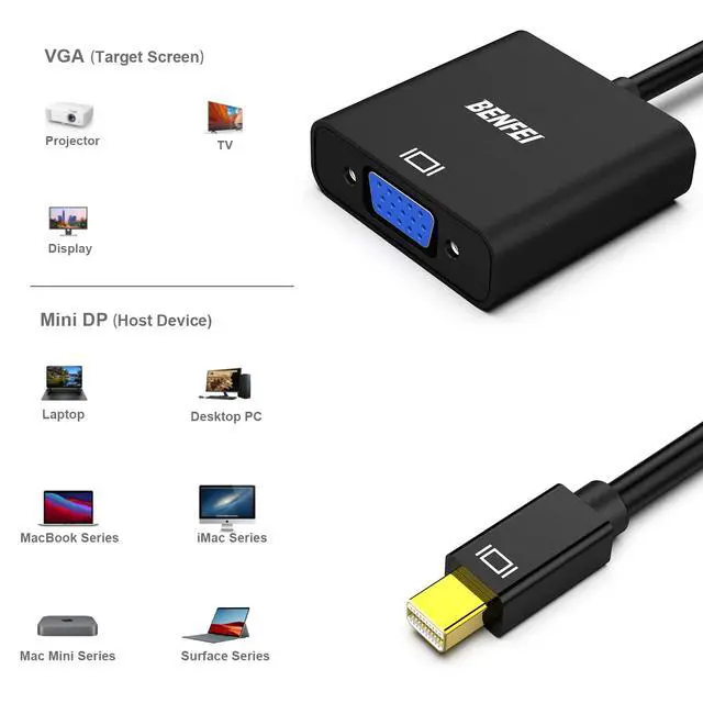 Alt view image 6 of 7 - Mini DisplayPort to VGA Adapter, Mini DP Display Port to VGA (Thunderbolt Compatible) Male to Female Adapter for ThinkPad SurfacePro PC