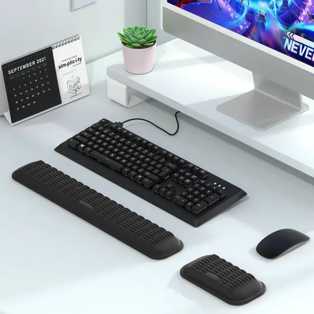 Alt view image 2 of 7 - Ergonomic Wrist Rest for Keyboard and Mouse, Soft Memory Foam Keyboard Wrist Rest Set with Non-Slip Silicone Base, Easy Typing, Pain Relief, Comfort for Office, Work, Gaming (Blue)