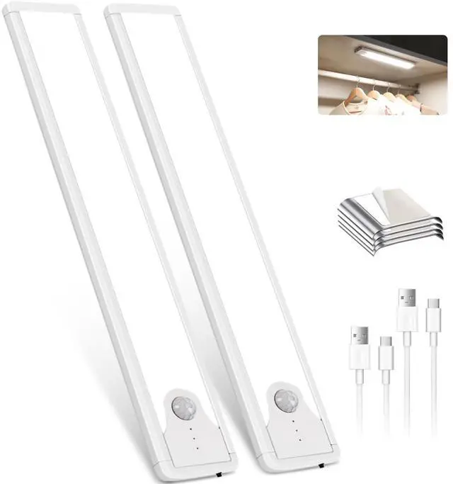 Main image of 16 Inch Under Counter Cabinet Lighting, 83 LED Battery Operated Motion Sensor Light, Dimmable Closet Lights, USB Rechargeable, Wireless Magnetic Under Counter Light for Kitchen, Bathroom, 2 Packs
