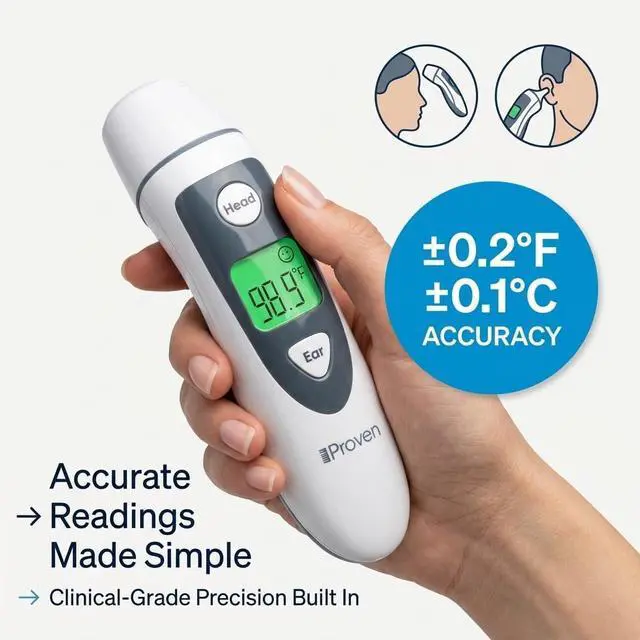 Alt view image 7 of 7 - Ear and Forehead Thermometer for Adults Kids and Baby - 2-in-1 Ear and Forehead, 1-Second Readings, Fever Alert Color Indicator, 20 Memory Recall - Family Digital Thermometer for Home Use